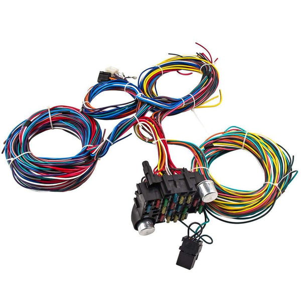 Universal Wire Harness Kabel Kabelbaum 21 Sicherung 12V Straßen Verkabelung  – SHPMXRDE